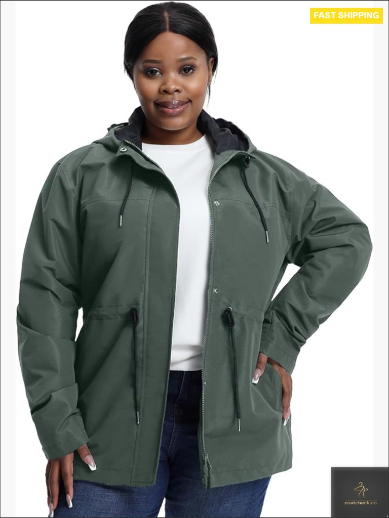 Plus Size Lightweight Water-Resistant Hooded Windbreaker Jacket For Travel